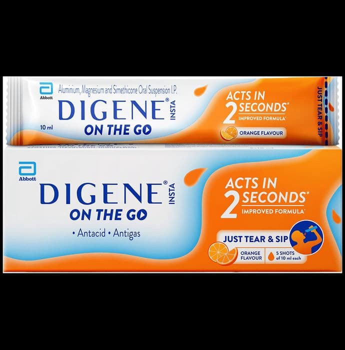 Digene Insta On The Go Shots (10ml Each) No Added Sugar Orange